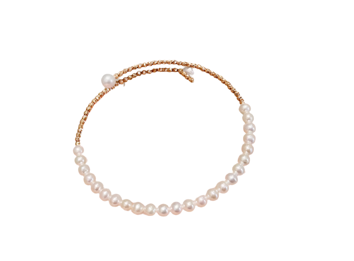 Brazalete de Oro Rosa 18K con Perlas Naturales de Agua Dulce