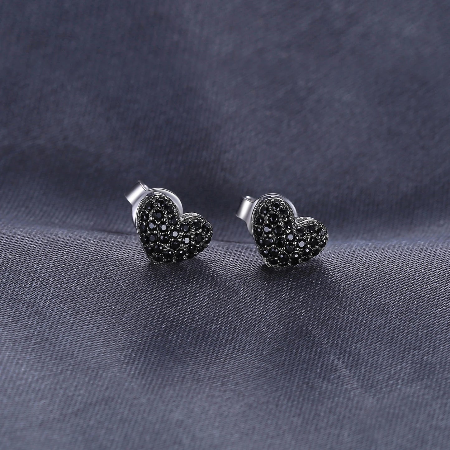 925 Sterling Silver Heart Shaped Black Spinel Earrings