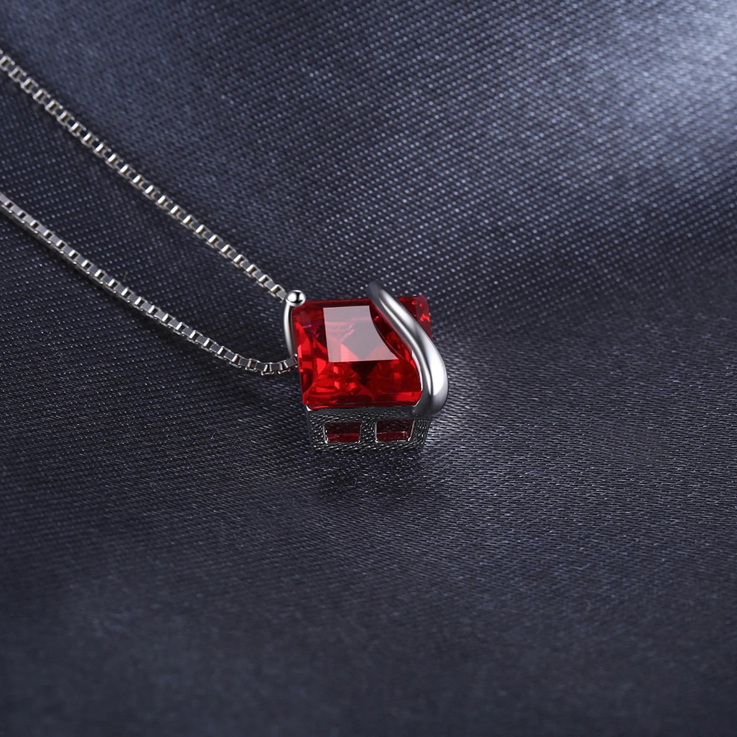 925 Sterling Silver Square Created Ruby Necklace for Women