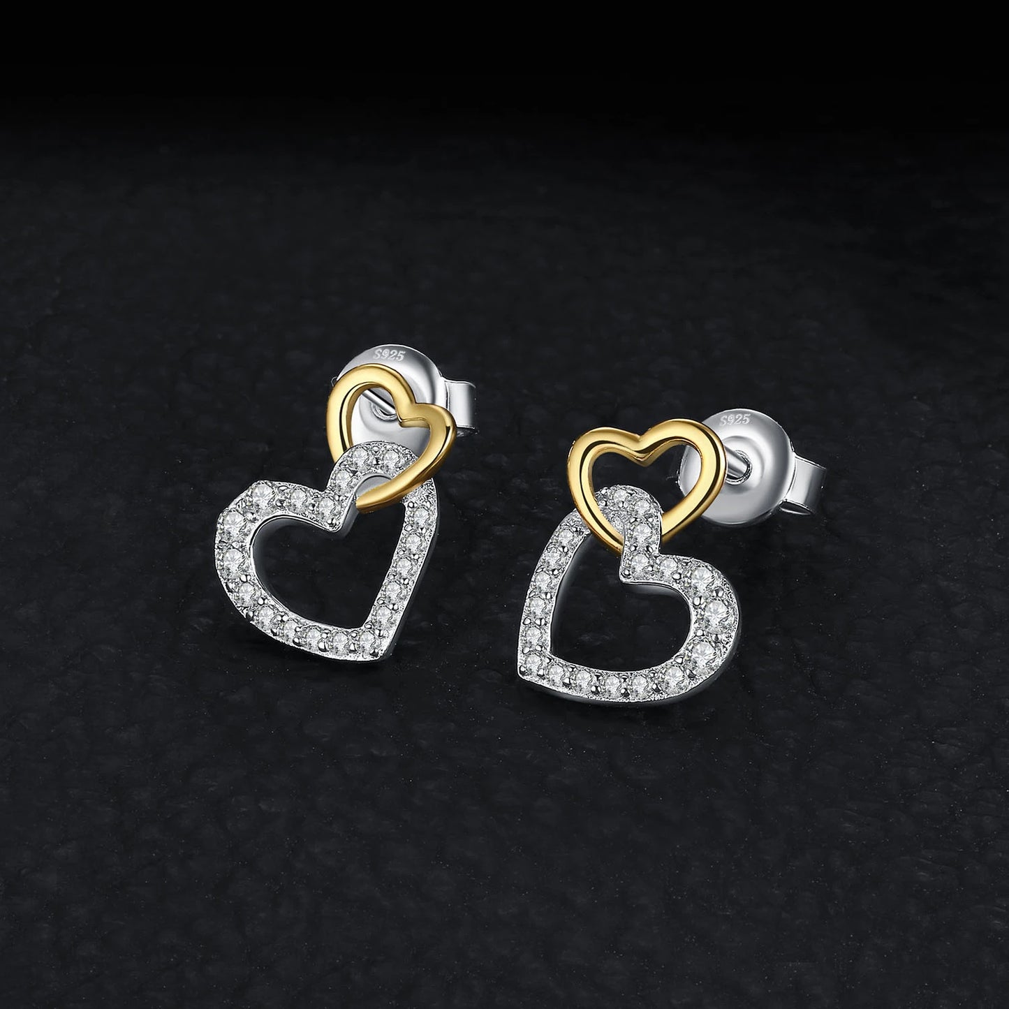 925 Sterling Silver Heart Shaped Cubic Zirconia Stud Earrings