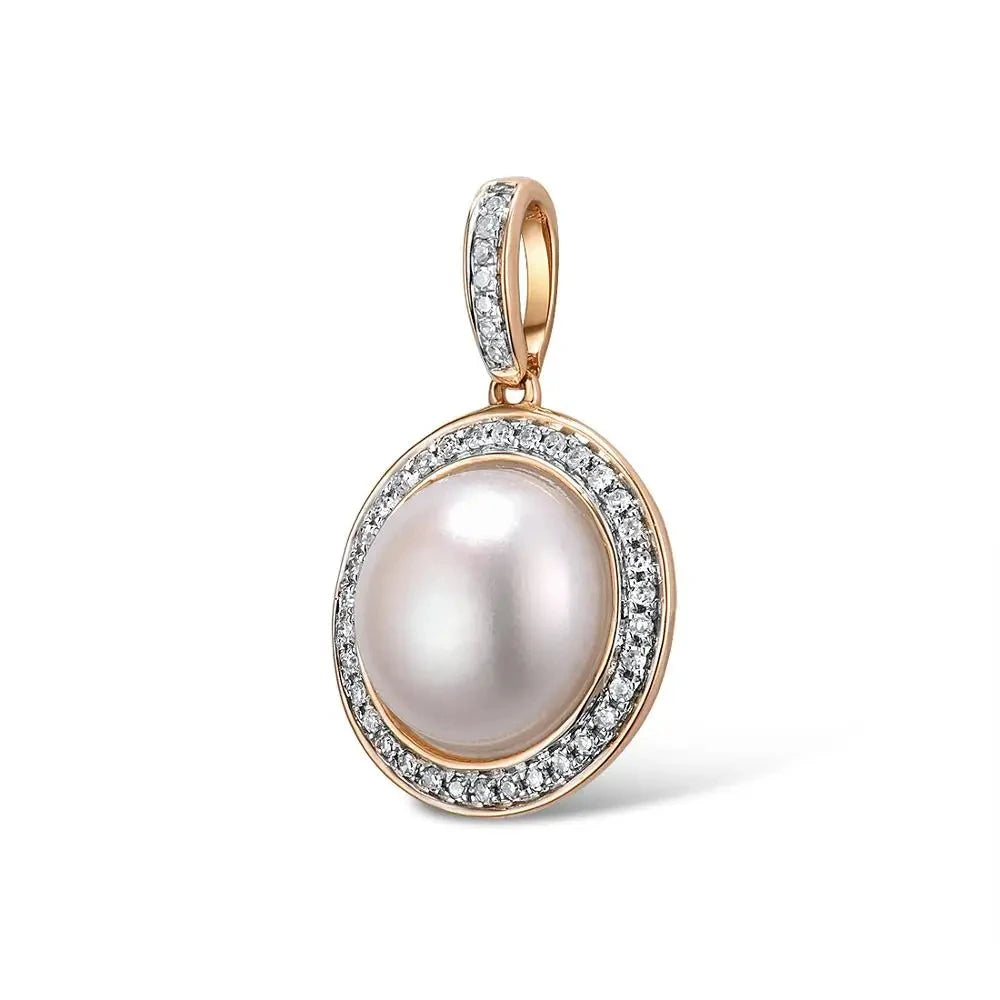 Colgante de Oro Rosa de 14K con Perla de Agua Dulce y Diamantes