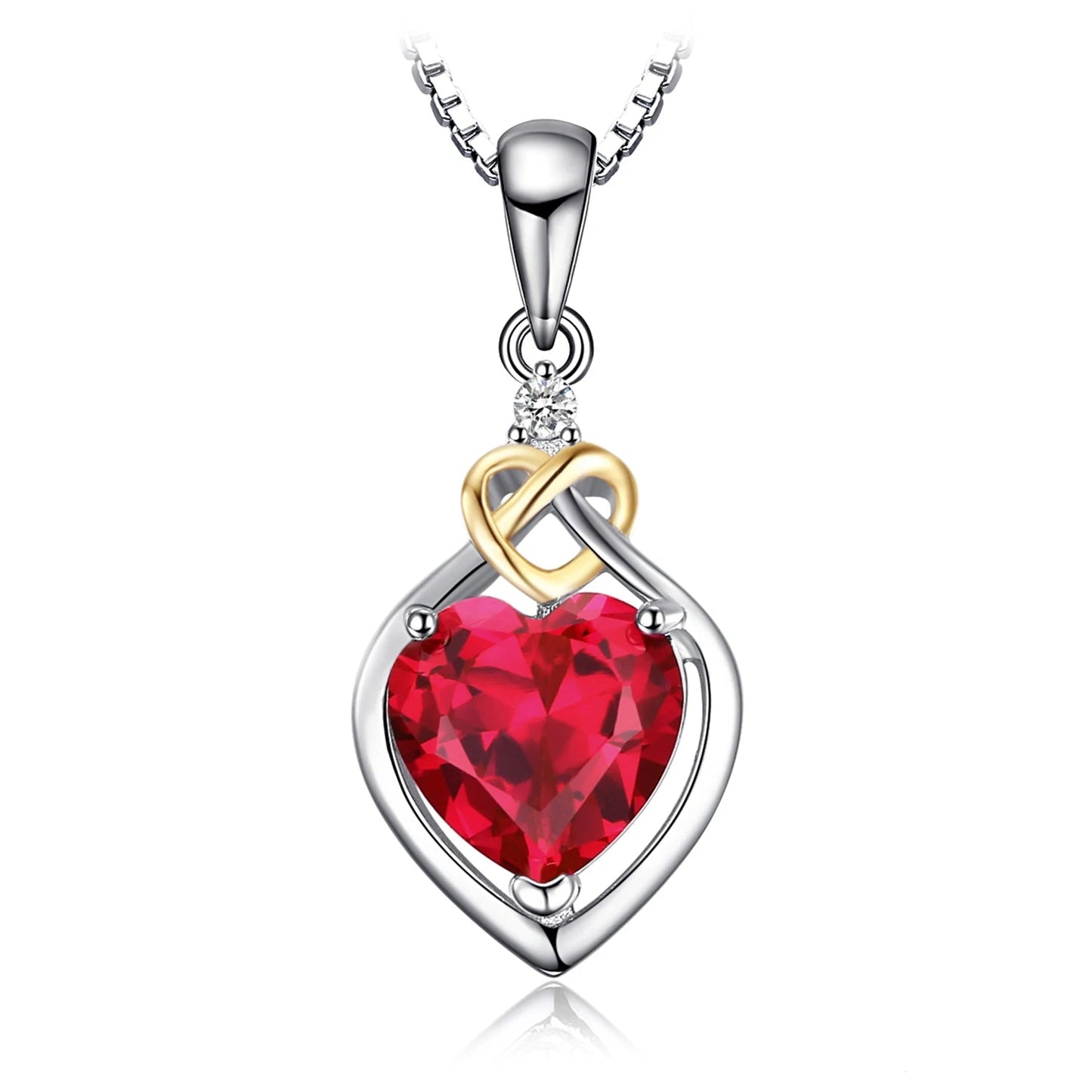 Heart Shaped Pendant with Created Ruby, 925 Sterling Silver 