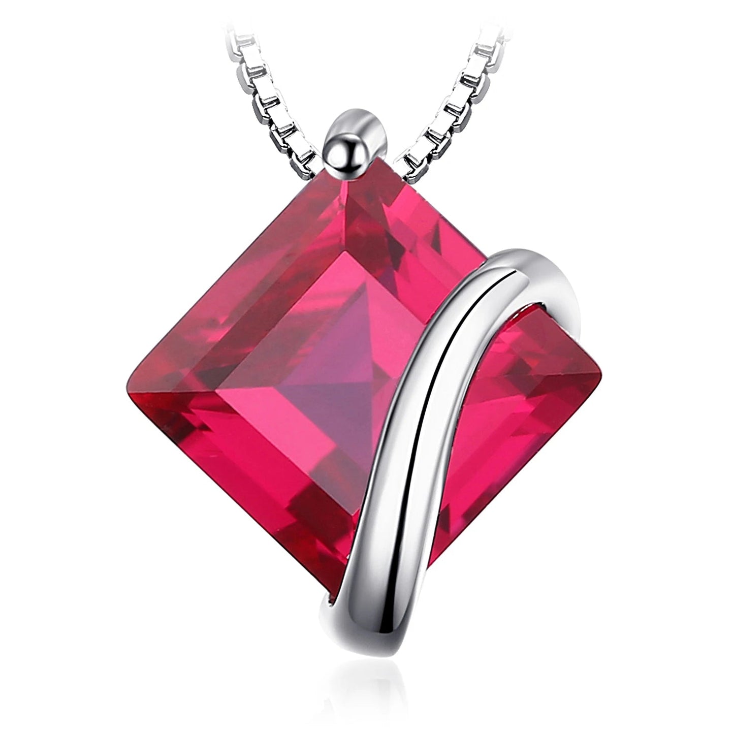 925 Sterling Silver Square Created Ruby Necklace for Women