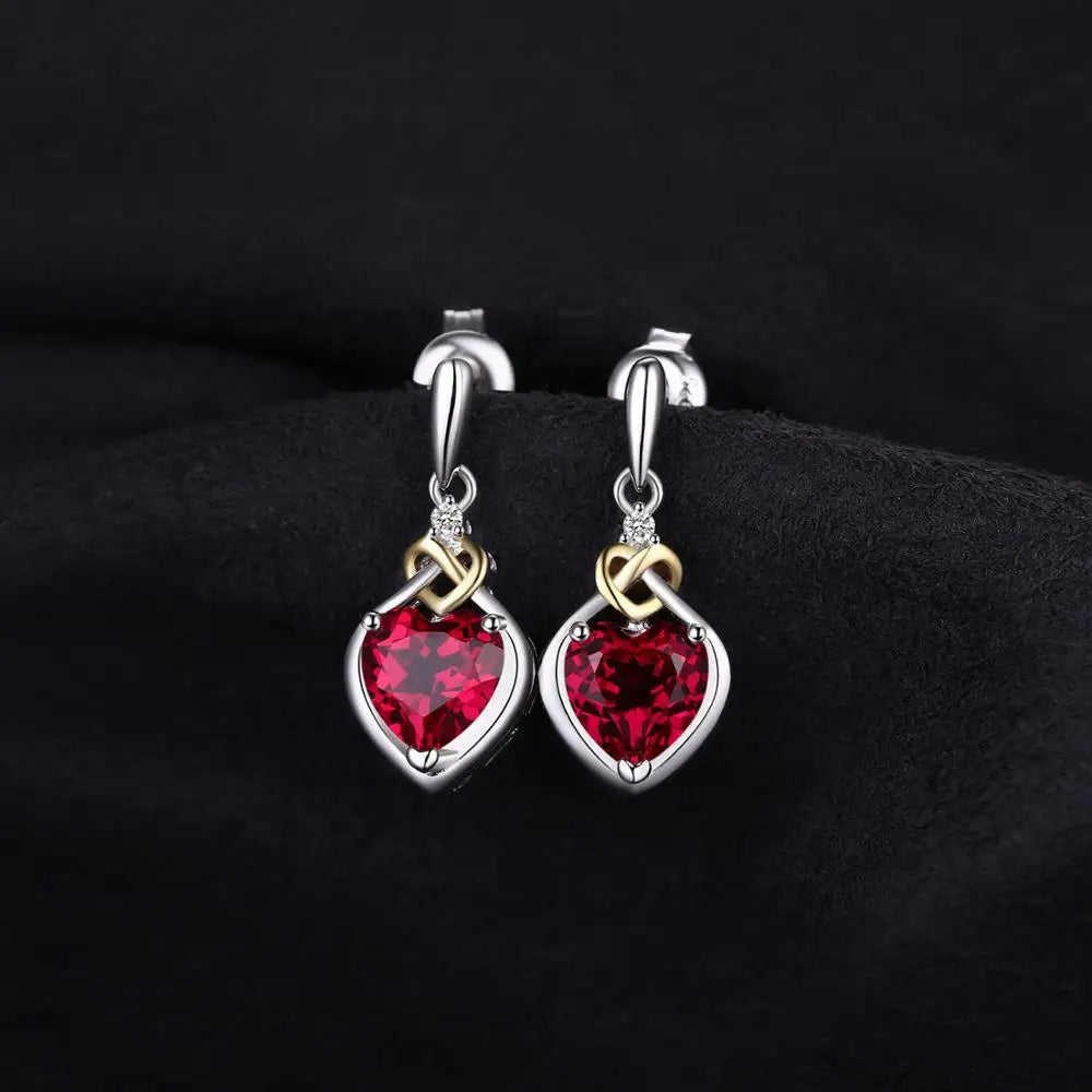 925 Sterling Silver Drop Earrings with Created Ruby 