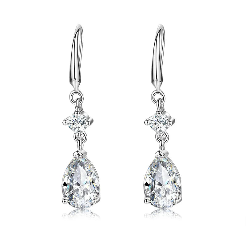 Pendientes de Plata Esterlina con Zircon y Cristales – Estilo Gota de Agua