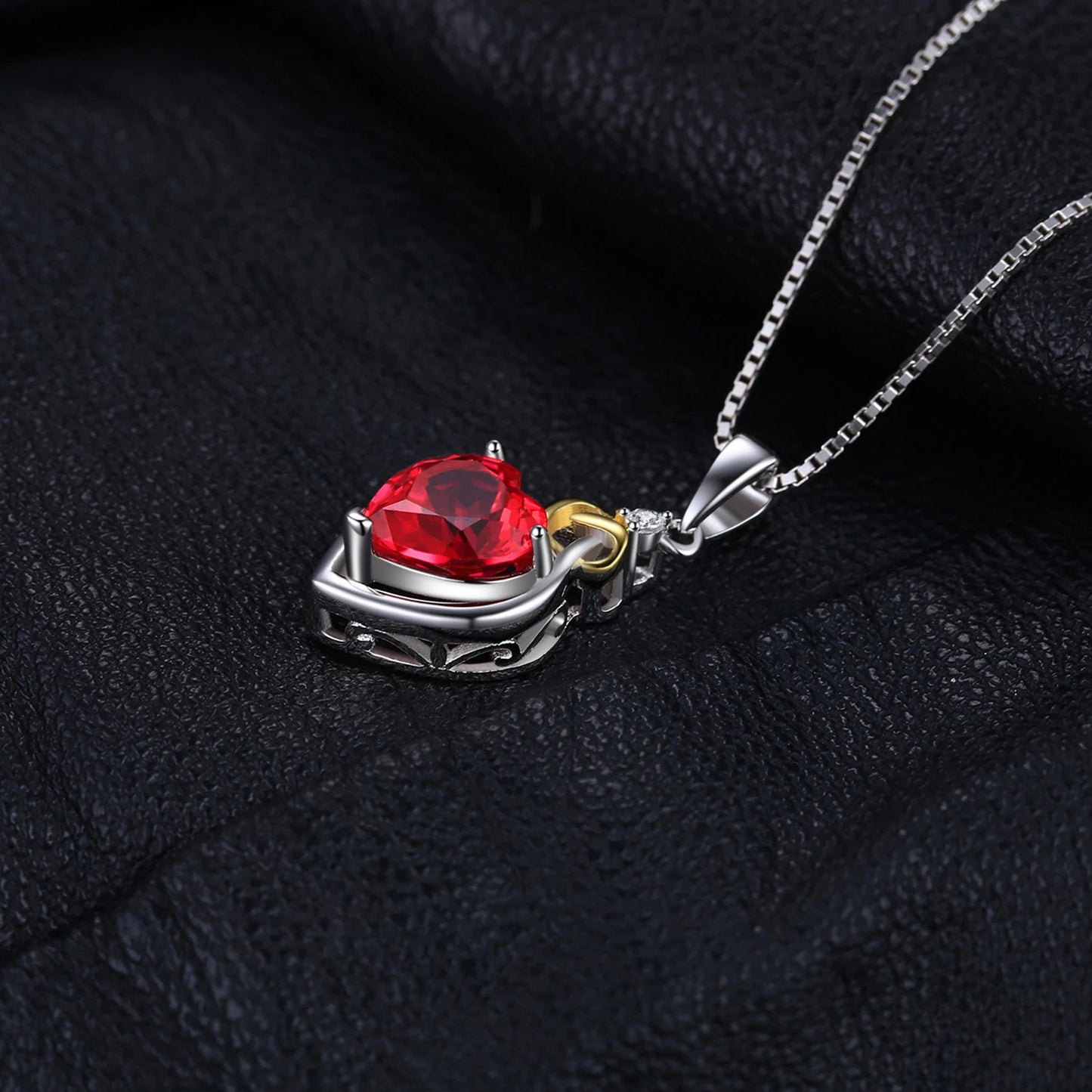 Heart Shaped Pendant with Created Ruby, 925 Sterling Silver 