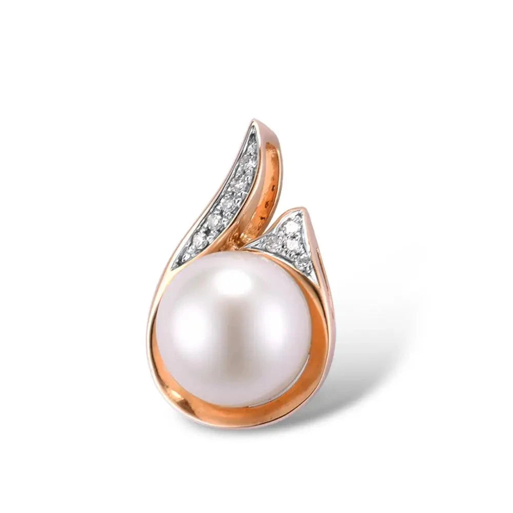 Colgante de Oro Rosa 14K con Perla de Agua Dulce y Diamantes