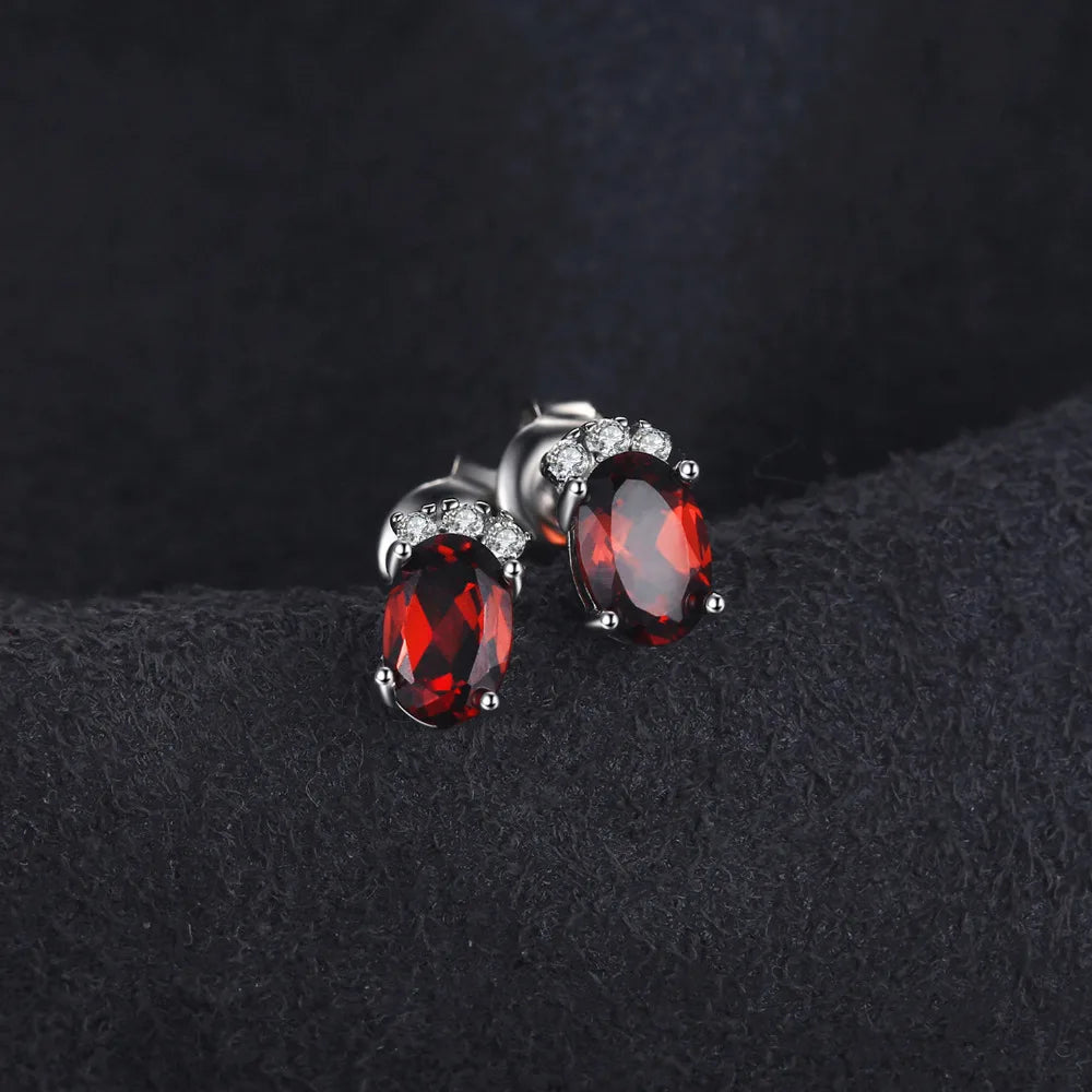 925 Sterling Silver Earrings with Natural Oval Cut Garnet