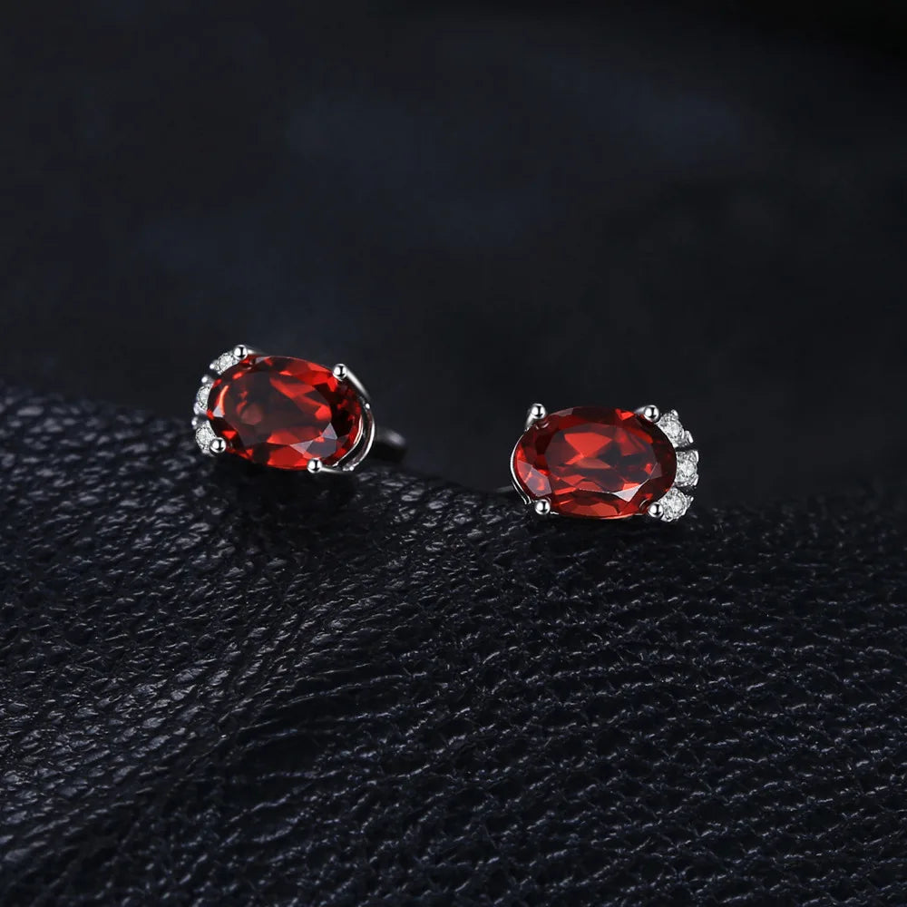 925 Sterling Silver Earrings with Natural Oval Cut Garnet