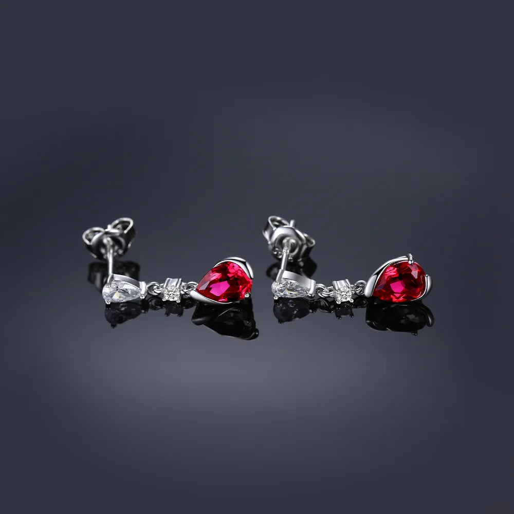 925 Sterling Silver Drop Earrings with Red Ruby