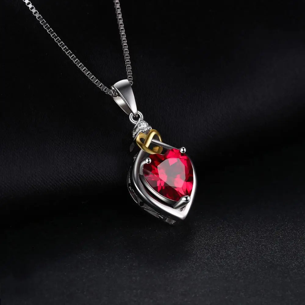 Heart Shaped Pendant with Created Ruby, 925 Sterling Silver 