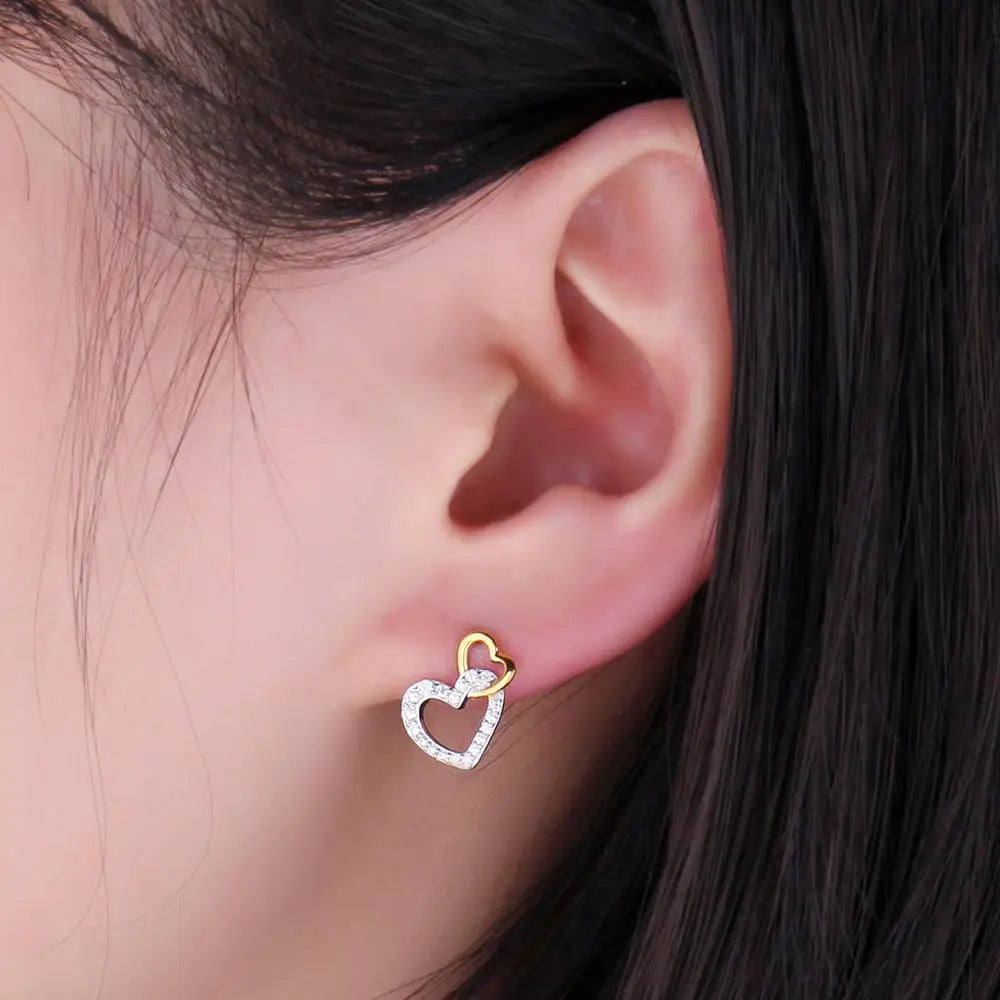 925 Sterling Silver Heart Shaped Cubic Zirconia Stud Earrings