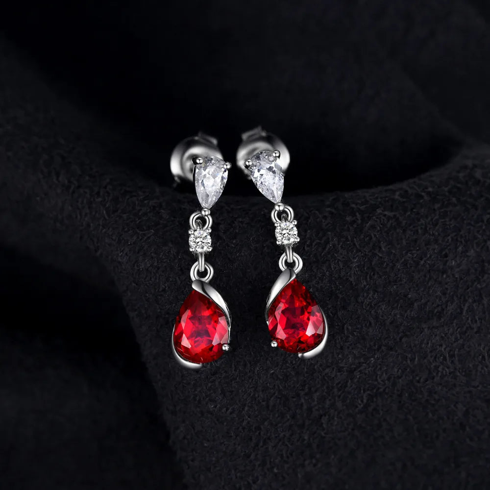 925 Sterling Silver Drop Earrings with Red Ruby