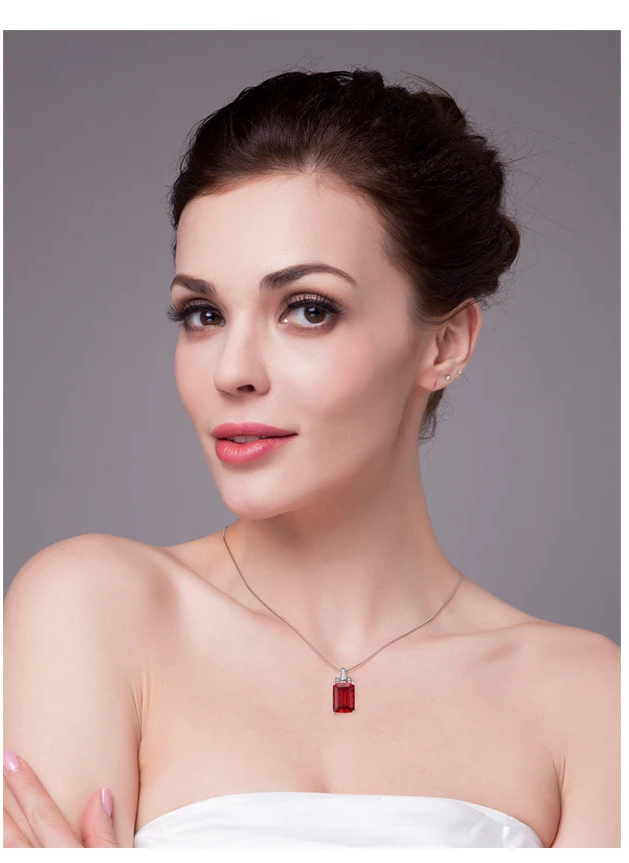 Classic Created Ruby Pendant Necklace in 925 Sterling Silver