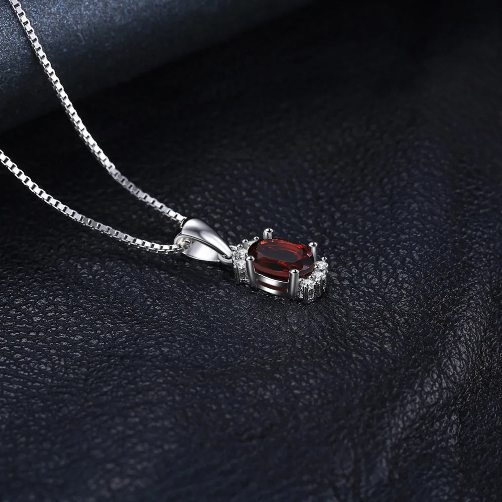 925 Sterling Silver Pendant with Oval Natural Garnet