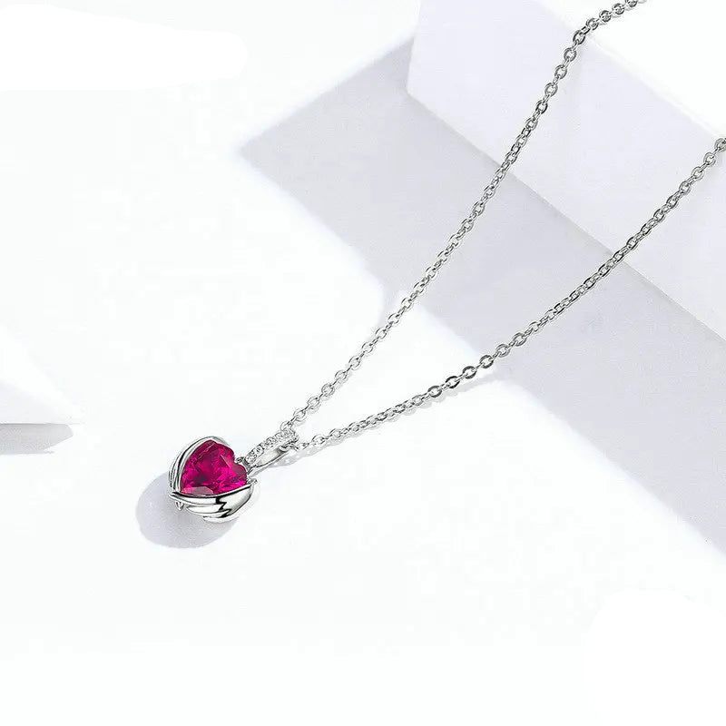 925 Sterling Silver Necklace with Heart-Shaped Pendant and Zirconia