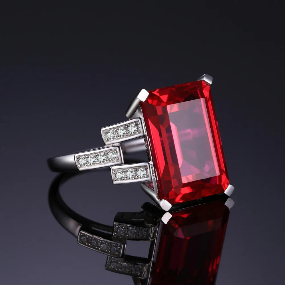 Classic 925 Sterling Silver Ring with Red Ruby and Elegant Design