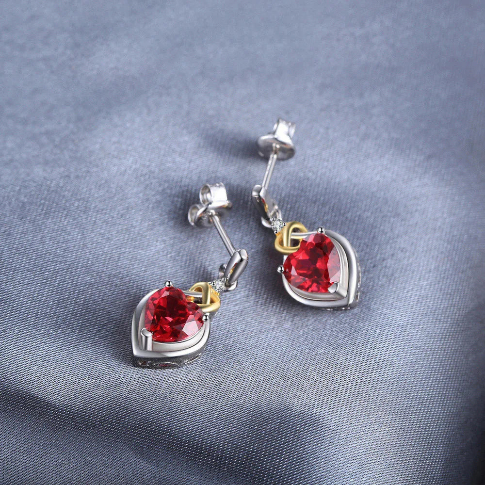 925 Sterling Silver Drop Earrings with Created Ruby 