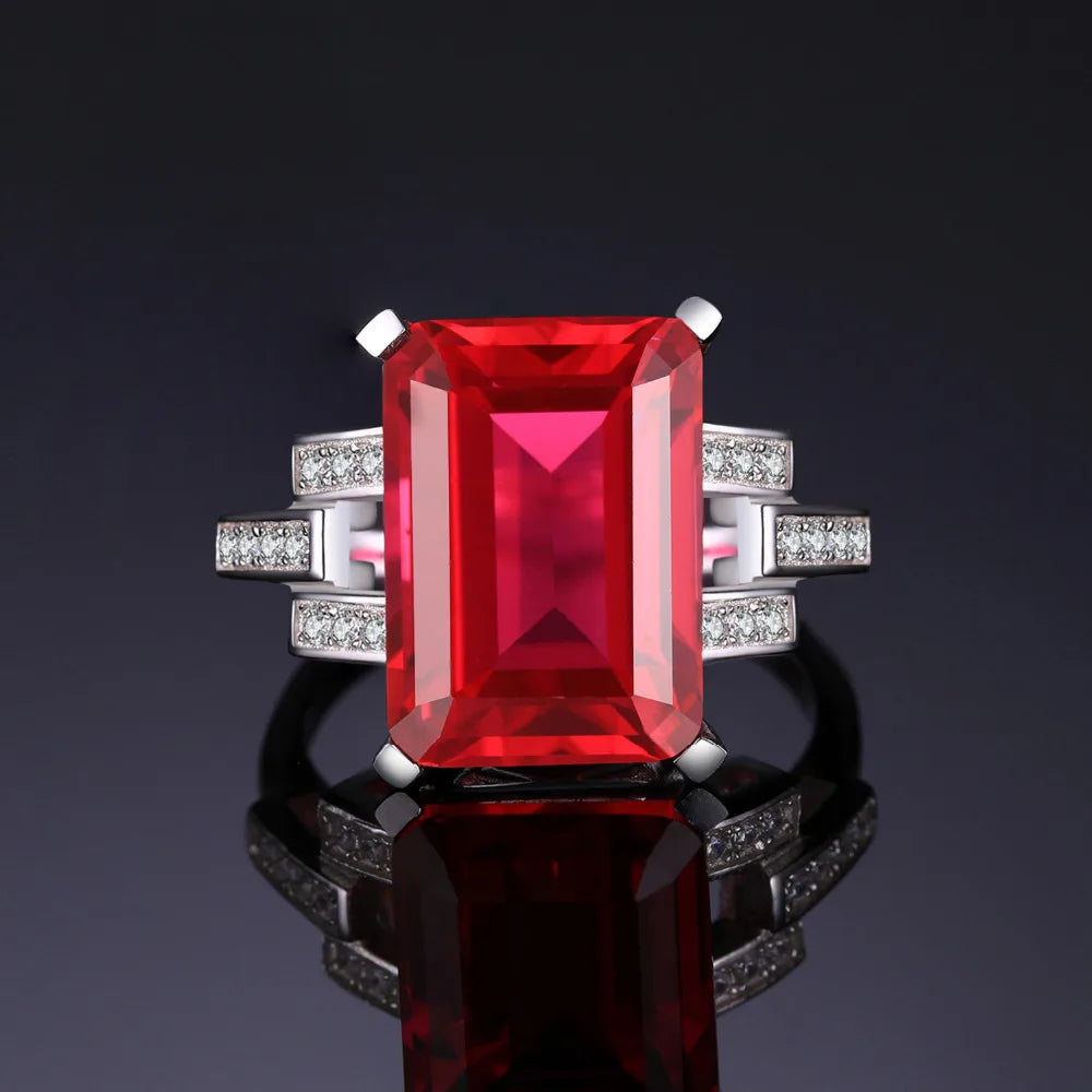 Classic 925 Sterling Silver Ring with Red Ruby and Elegant Design