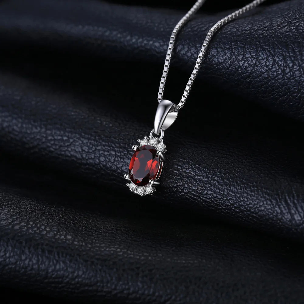 925 Sterling Silver Pendant with Oval Natural Garnet