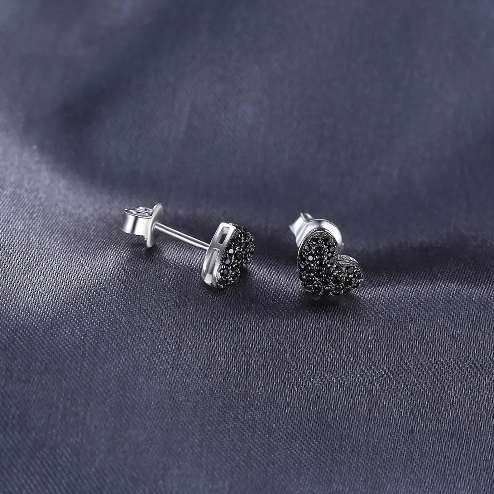 925 Sterling Silver Heart Shaped Black Spinel Earrings