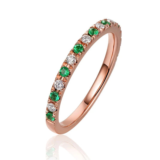 Anillo de Boda de Lujo con Esmeralda y Diamantes en Oro Rosa de 18k