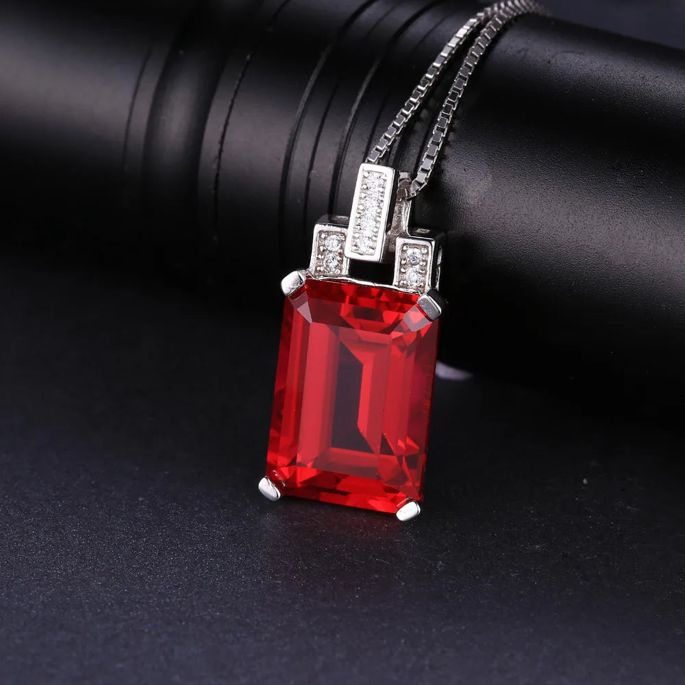 Classic Created Ruby Pendant Necklace in 925 Sterling Silver