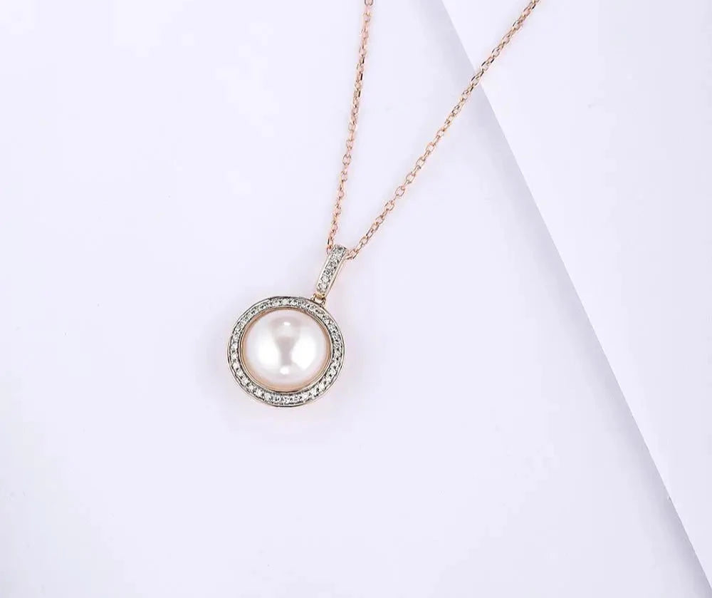 Colgante de Oro Rosa de 14K con Perla de Agua Dulce y Diamantes