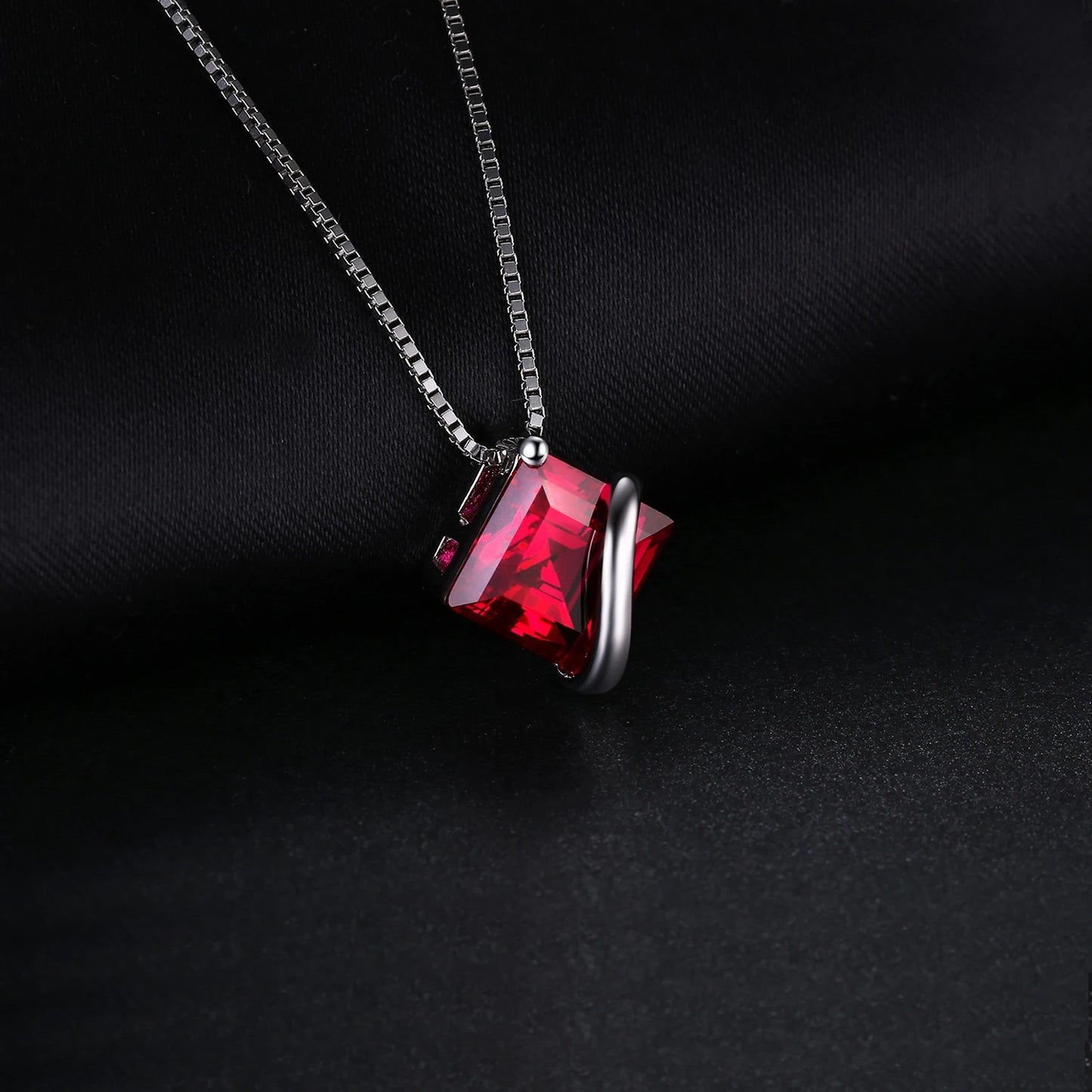 925 Sterling Silver Square Created Ruby Necklace for Women