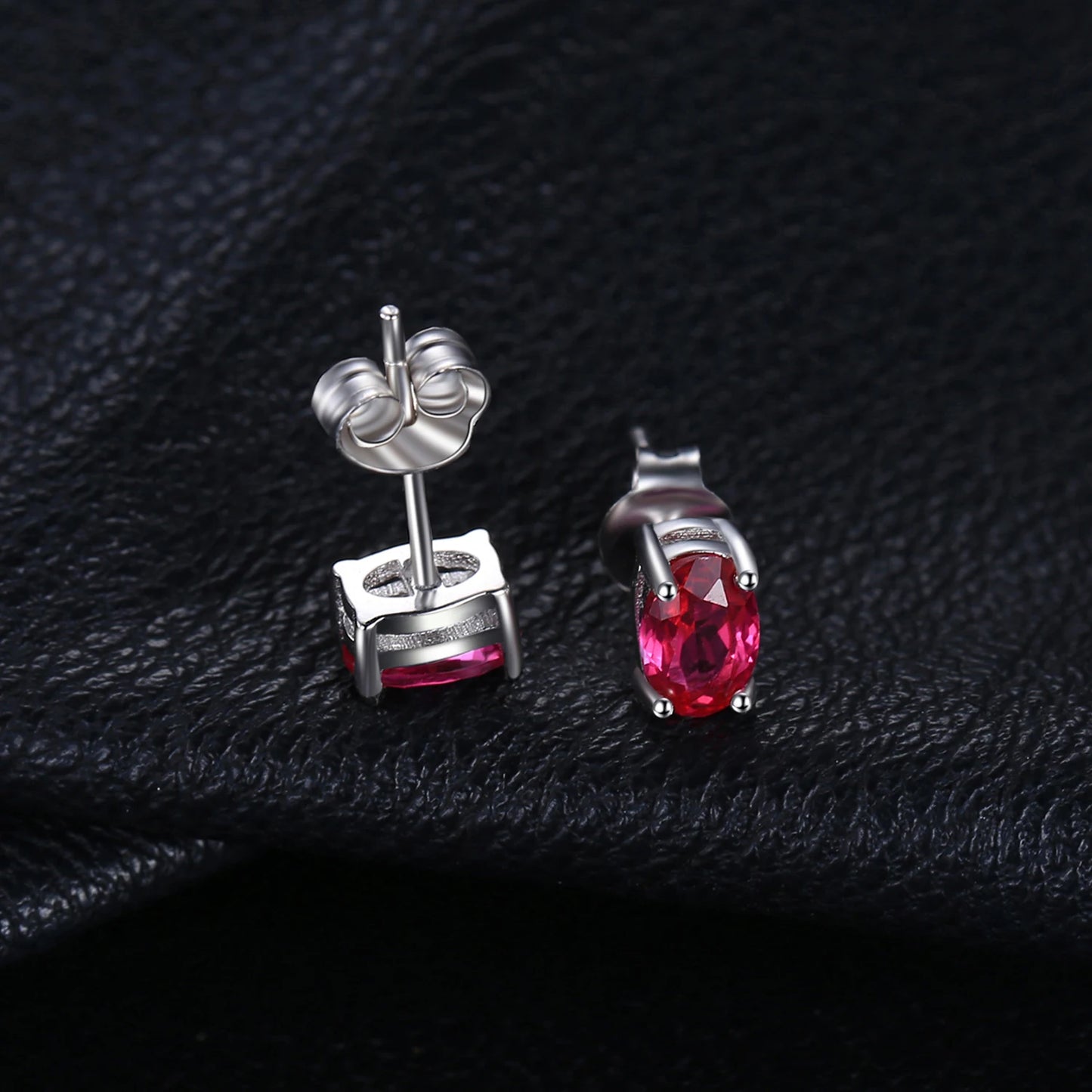 925 Sterling Silver Stud Earrings with Red Ruby "Pigeon Blood"