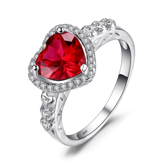 Romantic 925 Sterling Silver Heart Shaped Ruby Ring