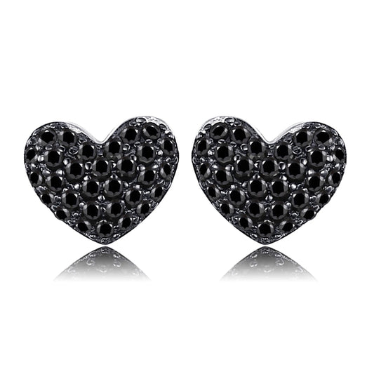 925 Sterling Silver Heart Shaped Black Spinel Earrings