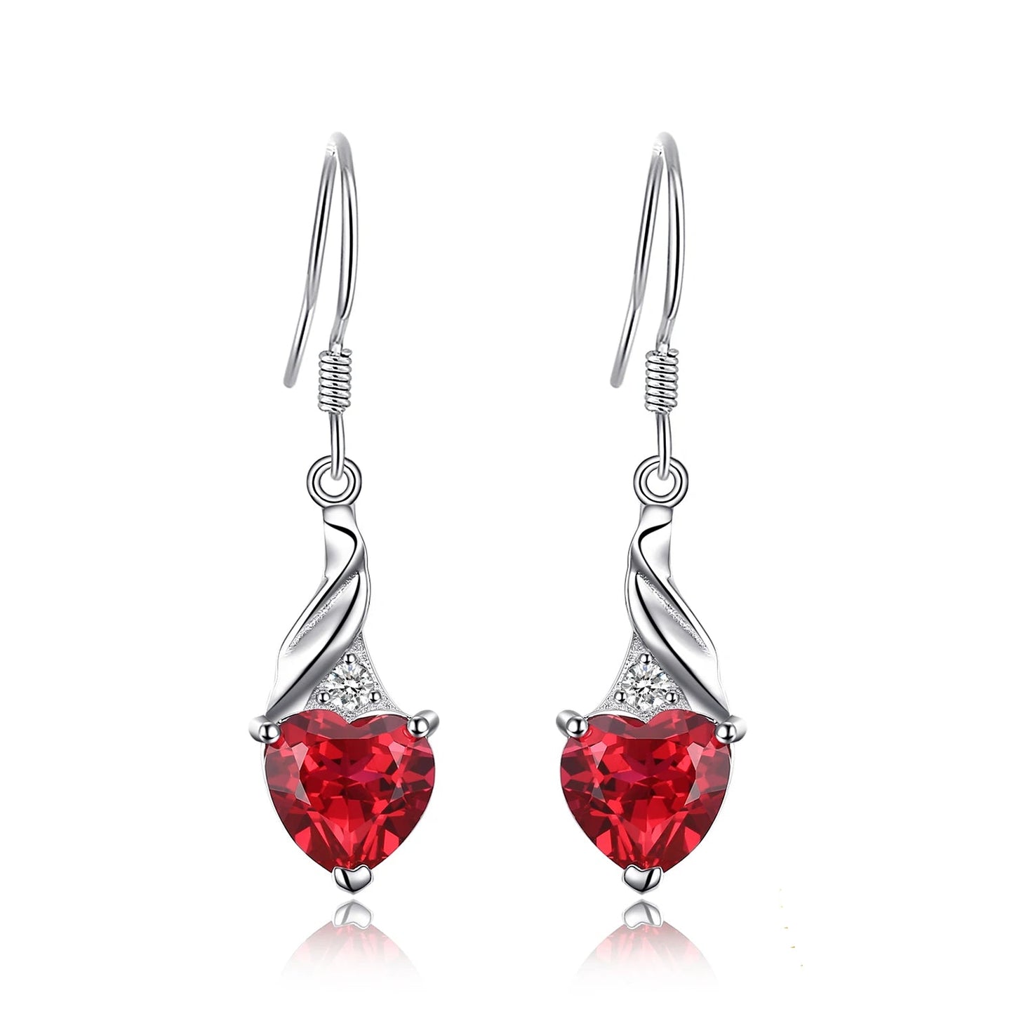 925 Sterling Silver Drop Earrings with Heart Cut Ruby