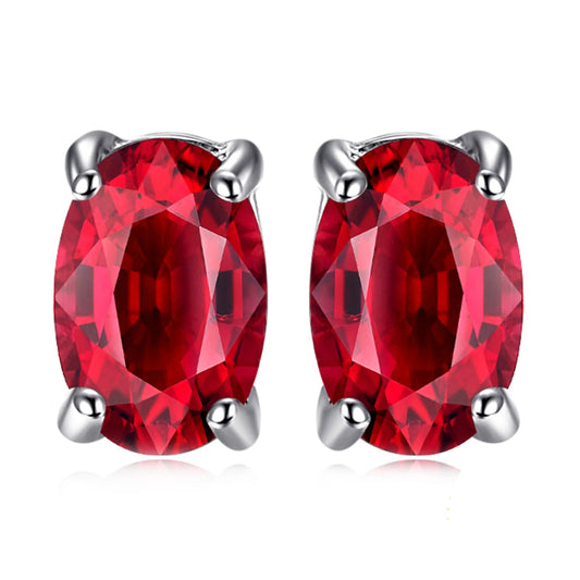 925 Sterling Silver Stud Earrings with Red Ruby "Pigeon Blood"