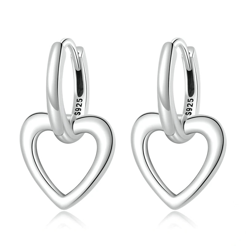 925 Sterling Silver Heart Design Dangle Earrings