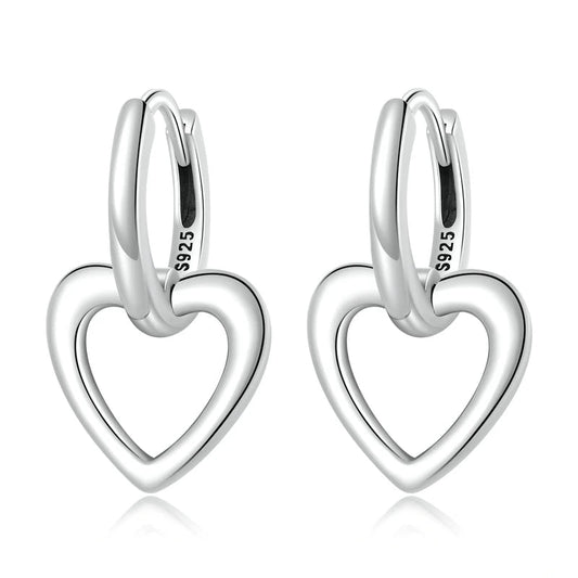 925 Sterling Silver Heart Design Dangle Earrings