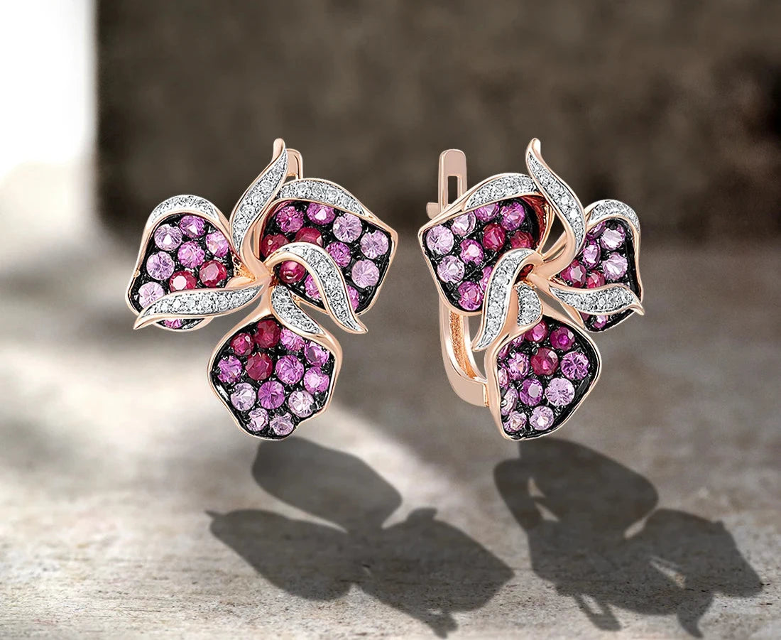 Pendientes de Clip de Oro Rosa de 14k con Zafiros y Diamantes