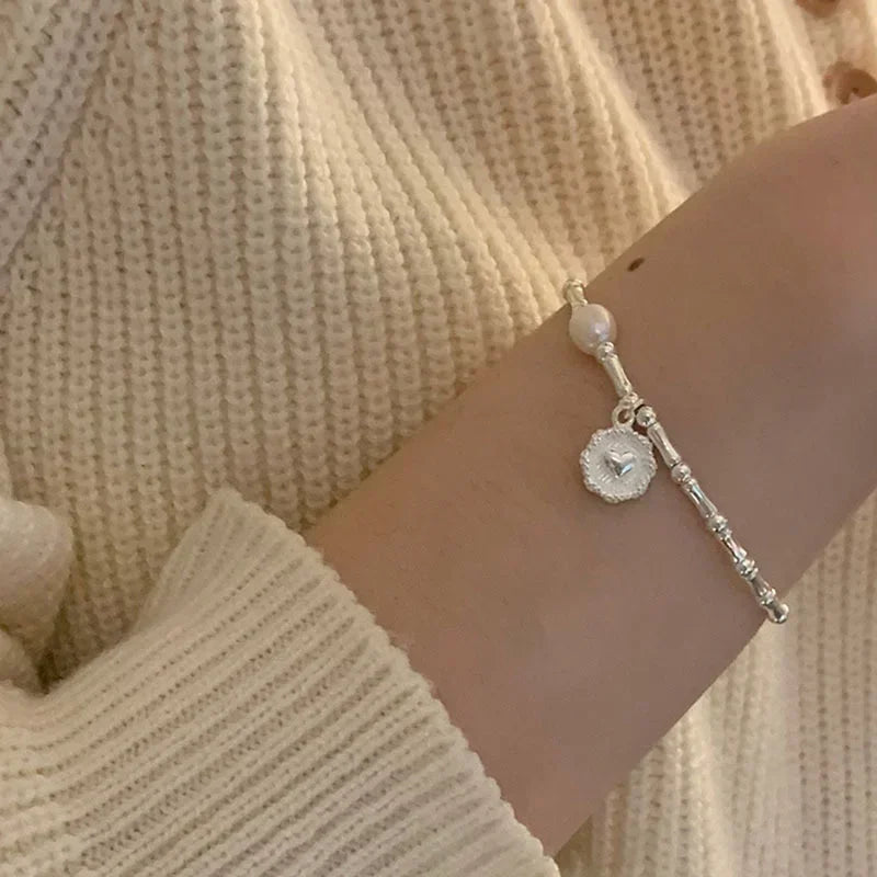 Pulsera de plata de ley 925 con nudos de perlas parciales para mujer, diseño de lujo a la moda, joyería con cuentas, pulsera con dijes, regalo