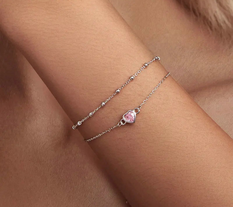 925 Sterling Silver Bracelet with Heart Pendant and Zirconia