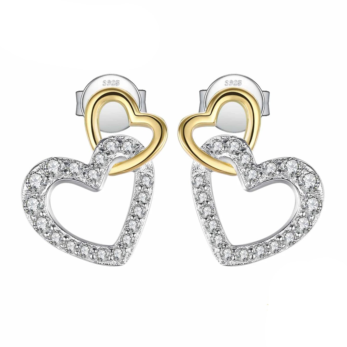 925 Sterling Silver Heart Shaped Cubic Zirconia Stud Earrings