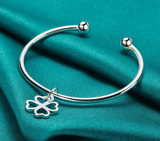 Brazalete Ajustable de Plata de Ley 925 con Diseño de Plantas