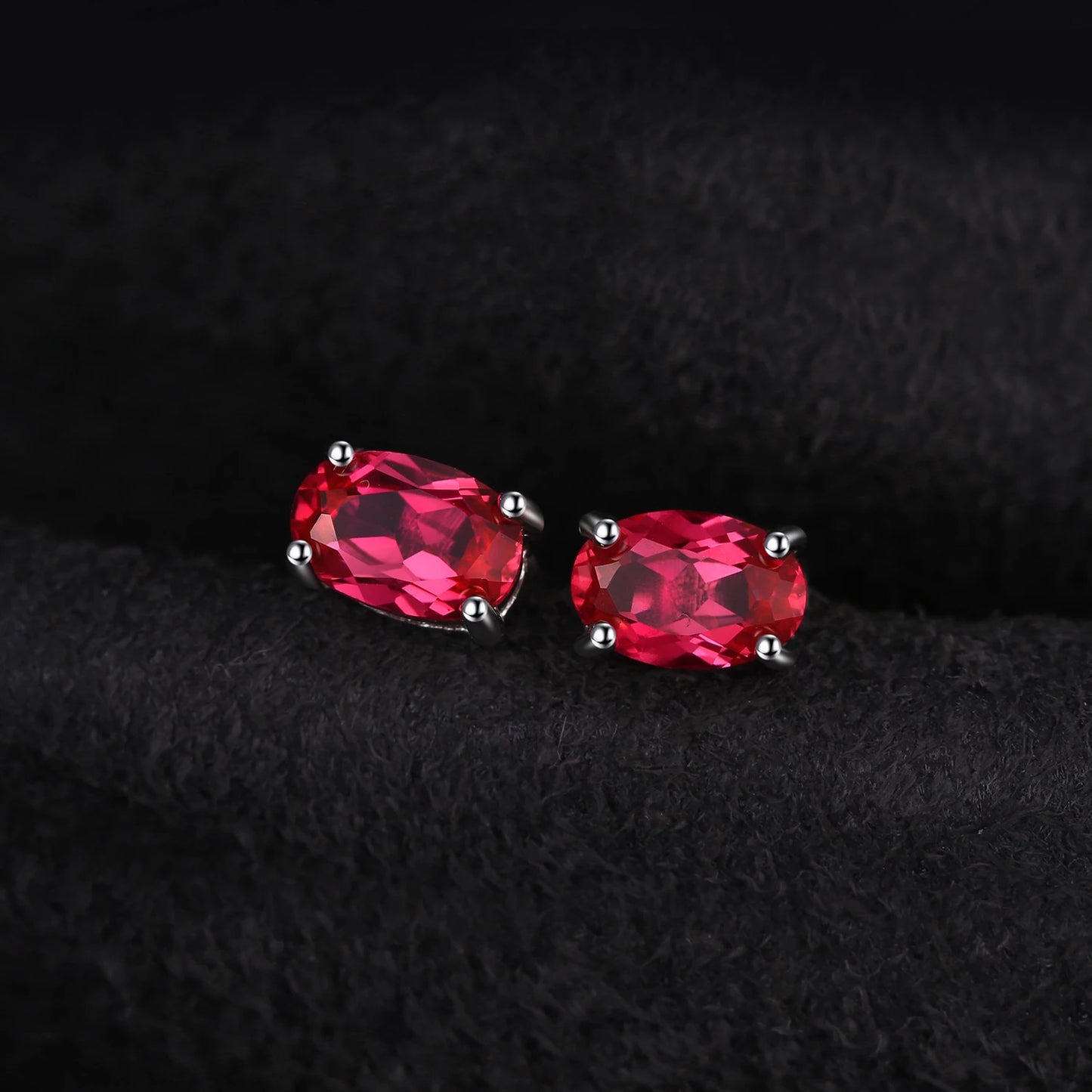 925 Sterling Silver Stud Earrings with Red Ruby "Pigeon Blood"