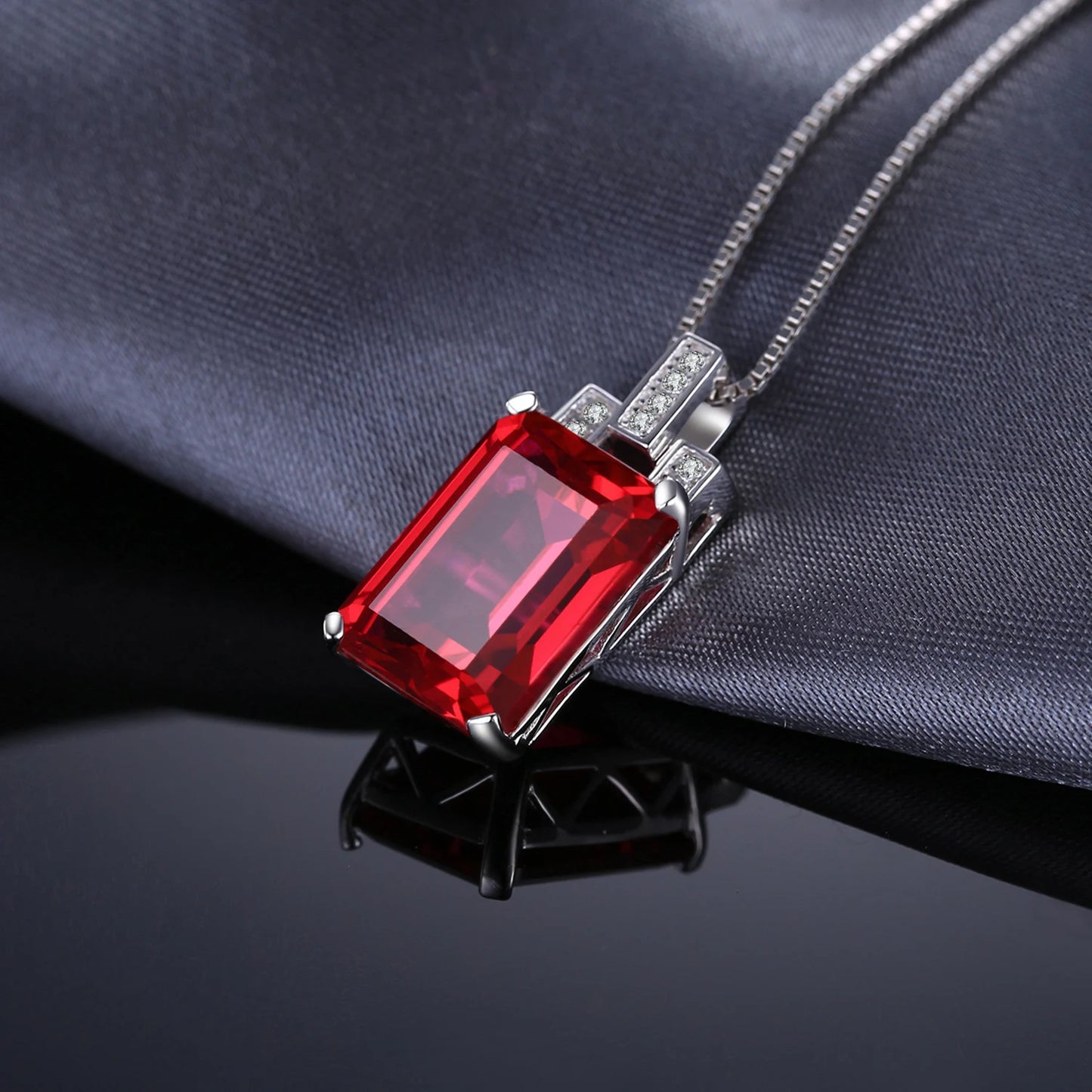 Classic Created Ruby Pendant Necklace in 925 Sterling Silver