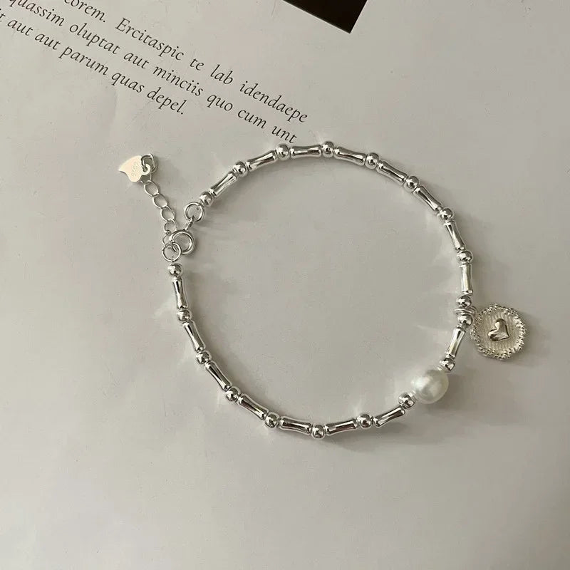 Pulsera de plata de ley 925 con nudos de perlas parciales para mujer, diseño de lujo a la moda, joyería con cuentas, pulsera con dijes, regalo