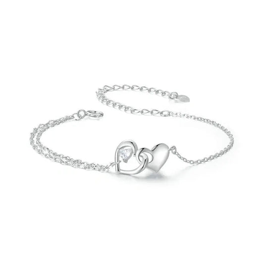 "Heart to Heart" Bracelet in 925 Sterling Silver with Zirconia