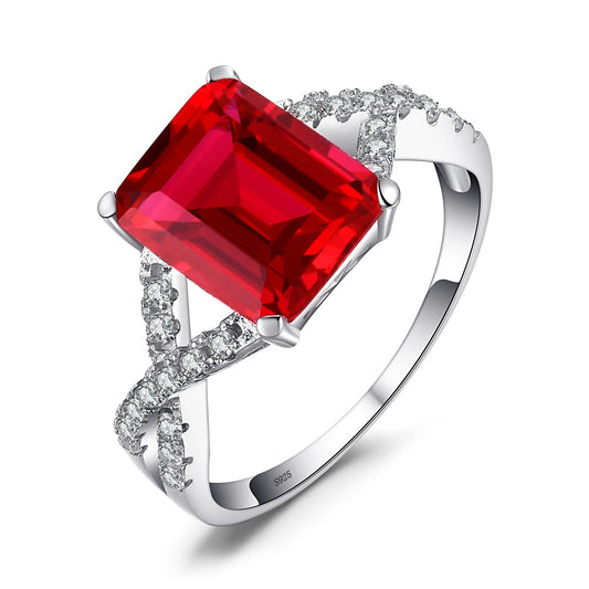 925 Sterling Silver Ring with Red Ruby and Classic Design