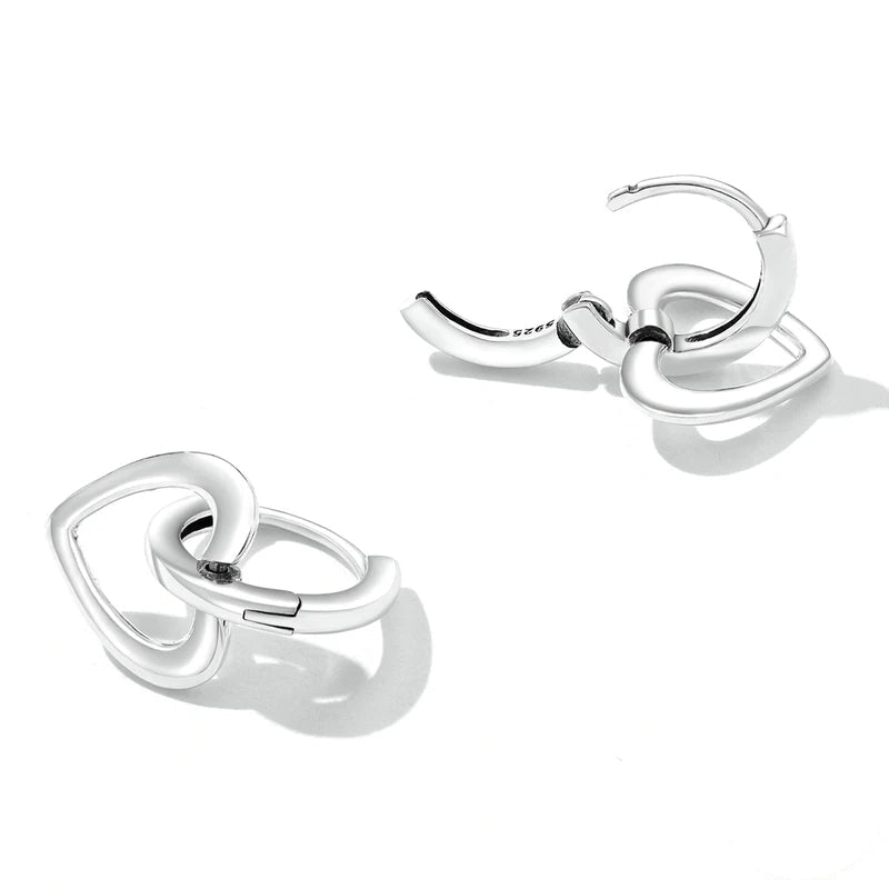 925 Sterling Silver Heart Design Dangle Earrings