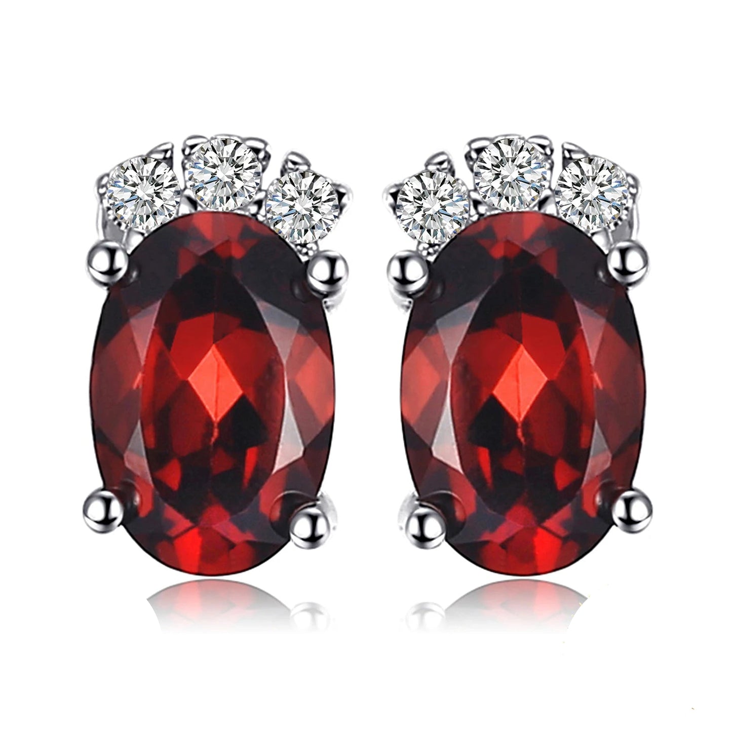 925 Sterling Silver Earrings with Natural Oval Cut Garnet