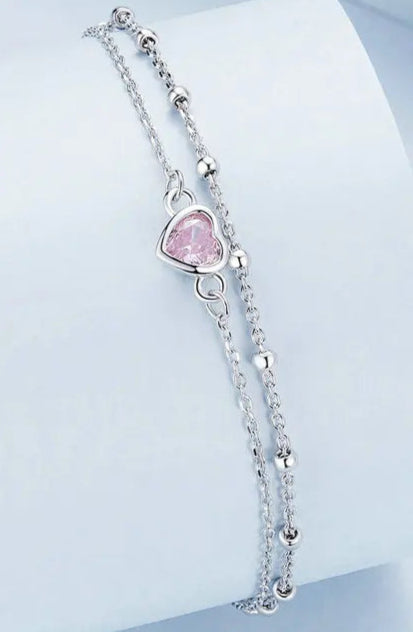 925 Sterling Silver Bracelet with Heart Pendant and Zirconia