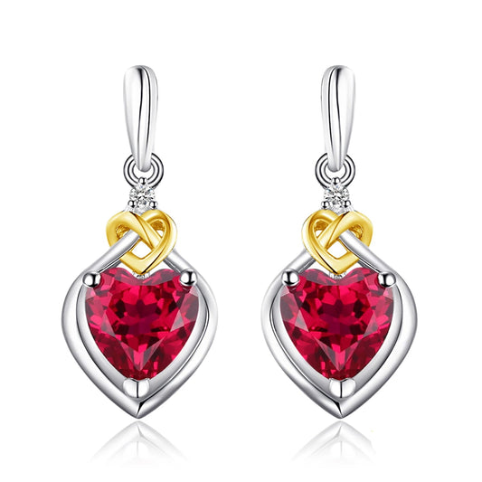 925 Sterling Silver Drop Earrings with Created Ruby 